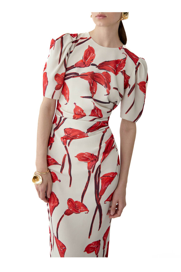 Carolina Herrera Red & White Calla Lily Print Maxi Dress - view 4