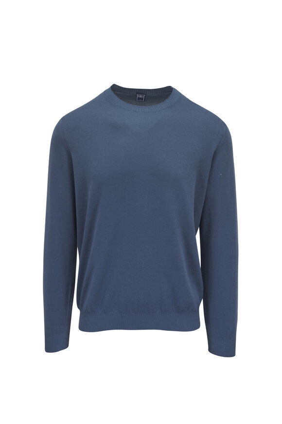 Fedeli Navy Blue Cotton Crewneck Sweater