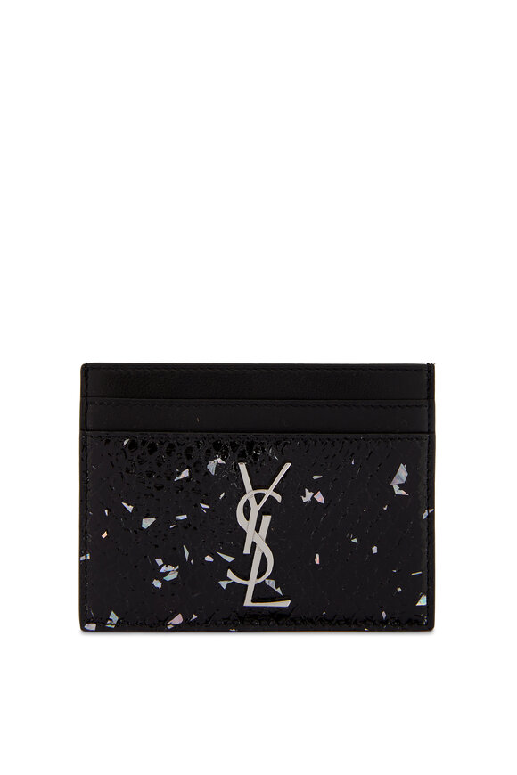 Saint Laurent Black & Glitter Embossed Leather Card Case