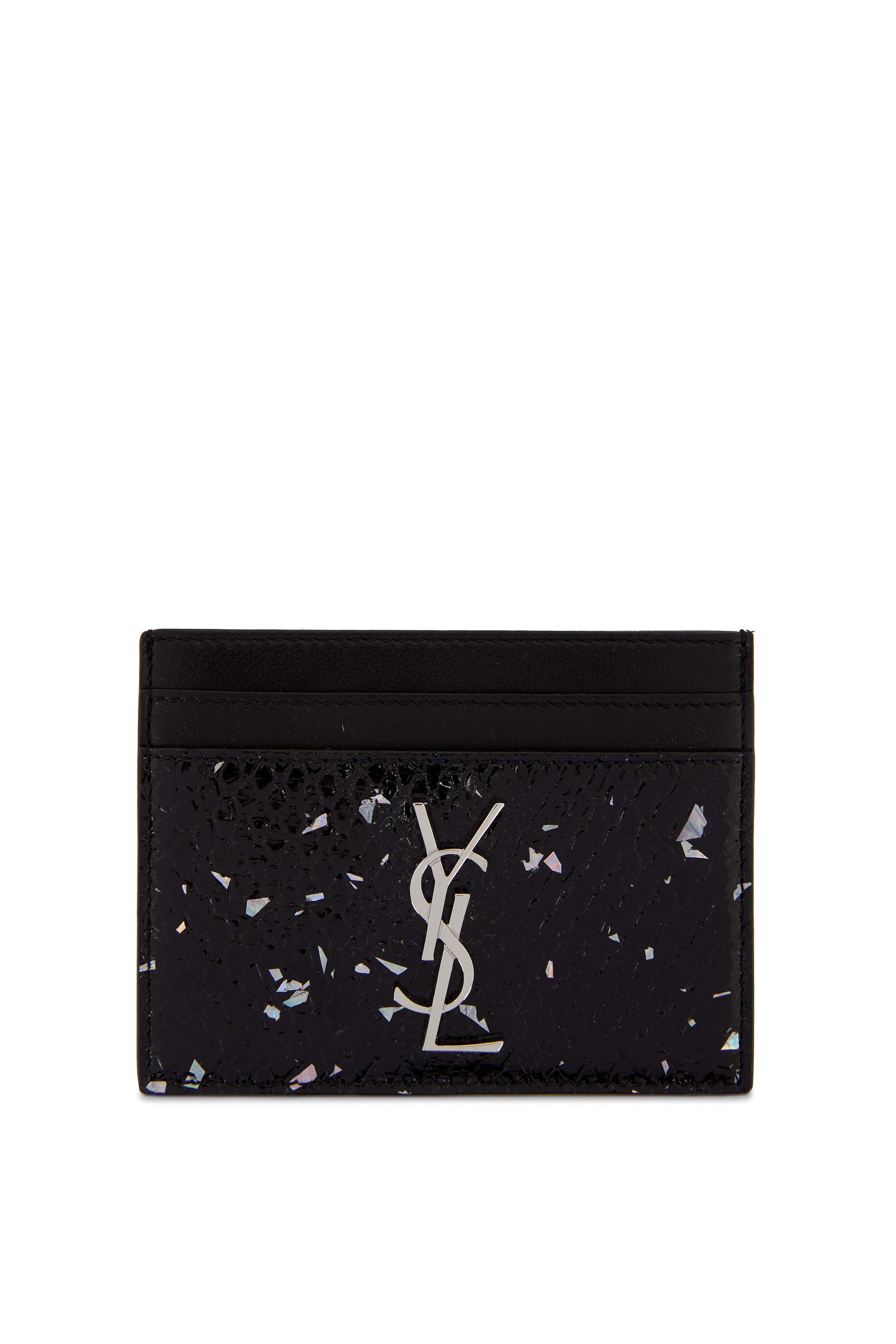 Saint Laurent - Black & Glitter Embossed Leather Card Holder
