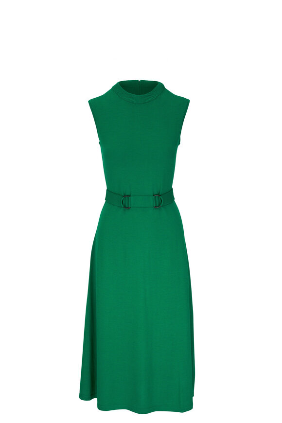 Akris Punto - Green Wool Sleeveless Belted Midi Dress