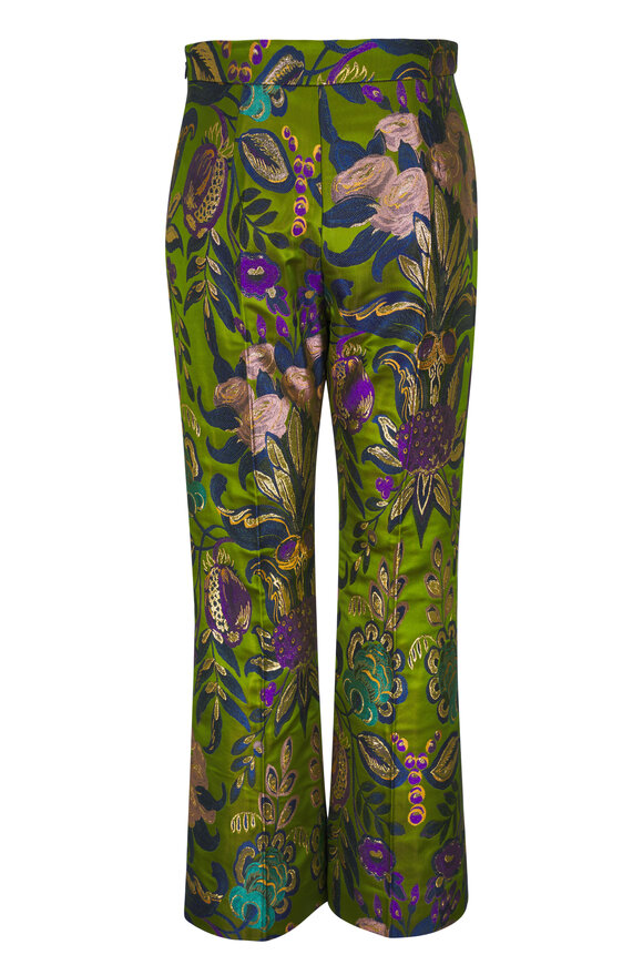 Valentino - Green Multicolor Jacquard Floreale Lurex Pant