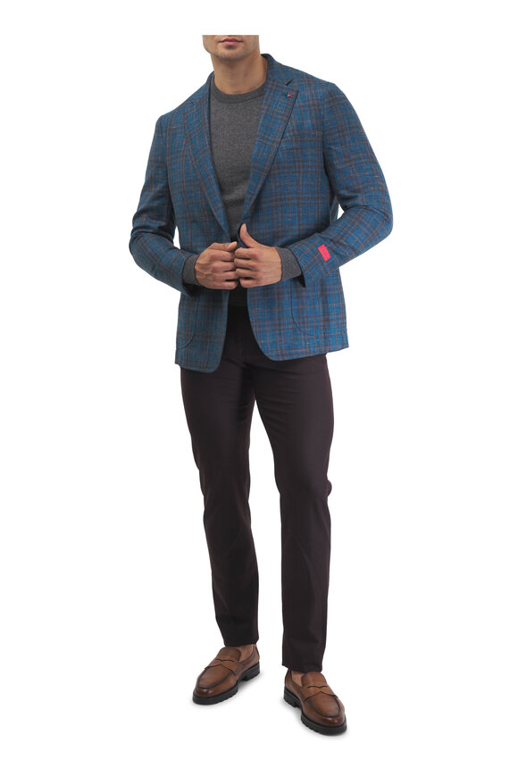 Isaia Teal & Brown Plaid Sportcoat
