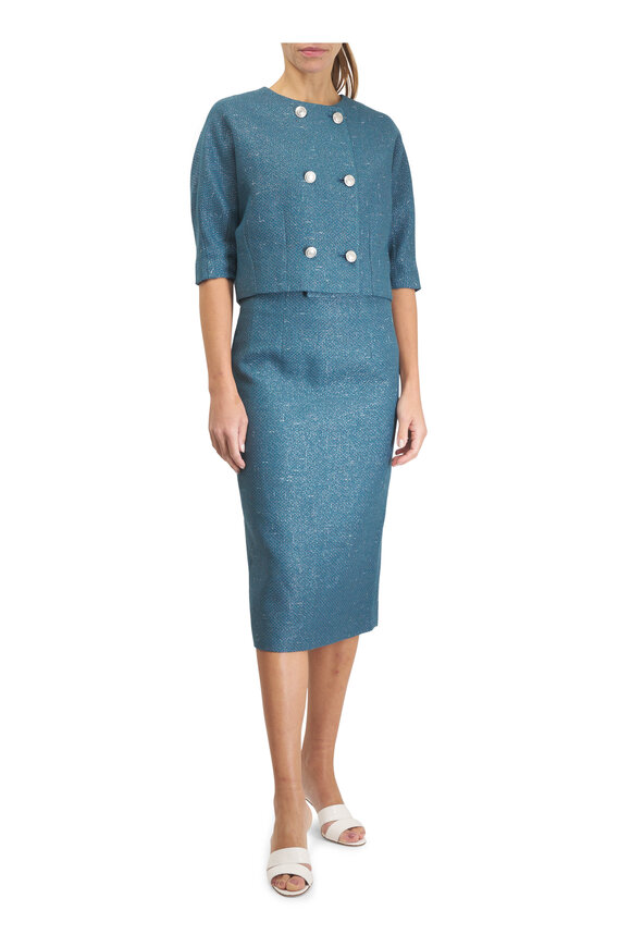 Kiton Turquoise Cropped Bracelet Sleeve Jacket - view 2