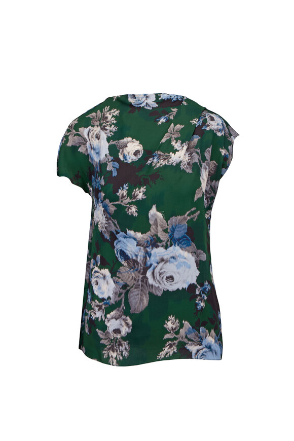Erdem Forest Floral Crepe Short Sleeve Draped Blouse - view 1