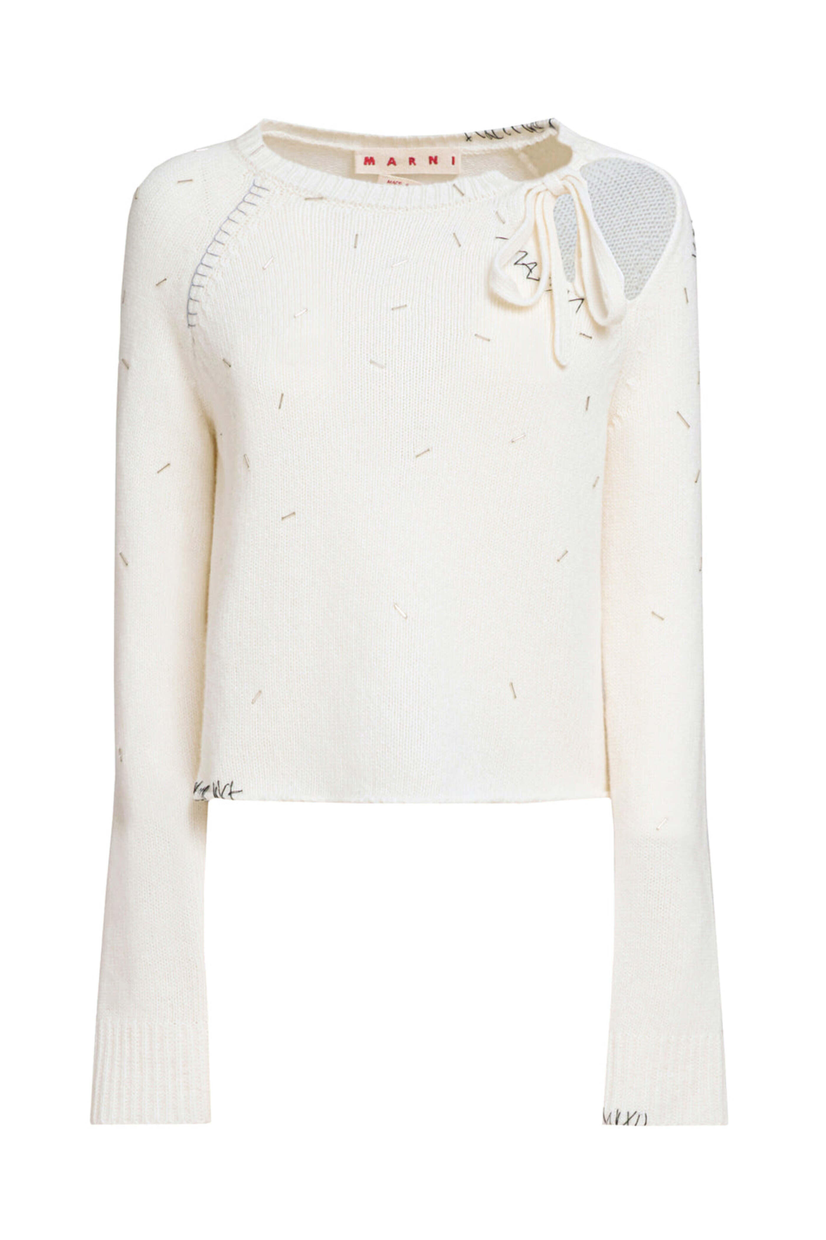 Marni - Ivory Embellished Tie Neck Sweater
