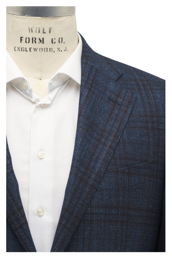 Atelier Munro - Navy Plaid Wool, Silk & Cashmere Sportcoat