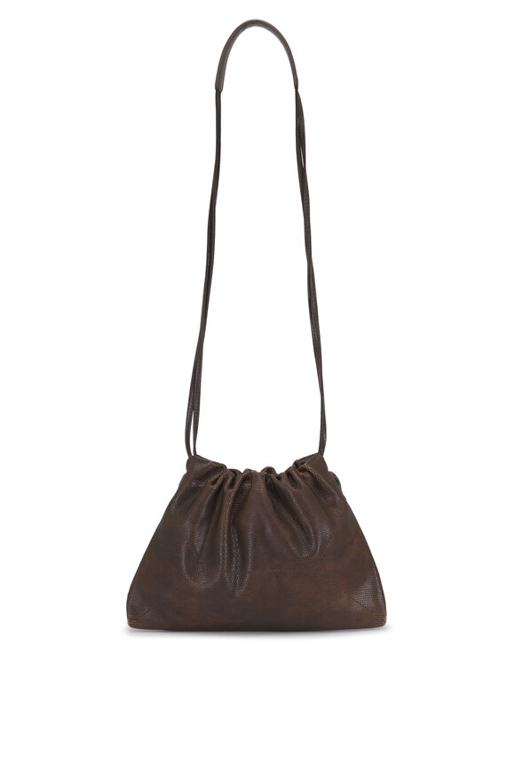 Brunello Cucinelli Dark Brown Leather Drawstring Crossbody - view 6