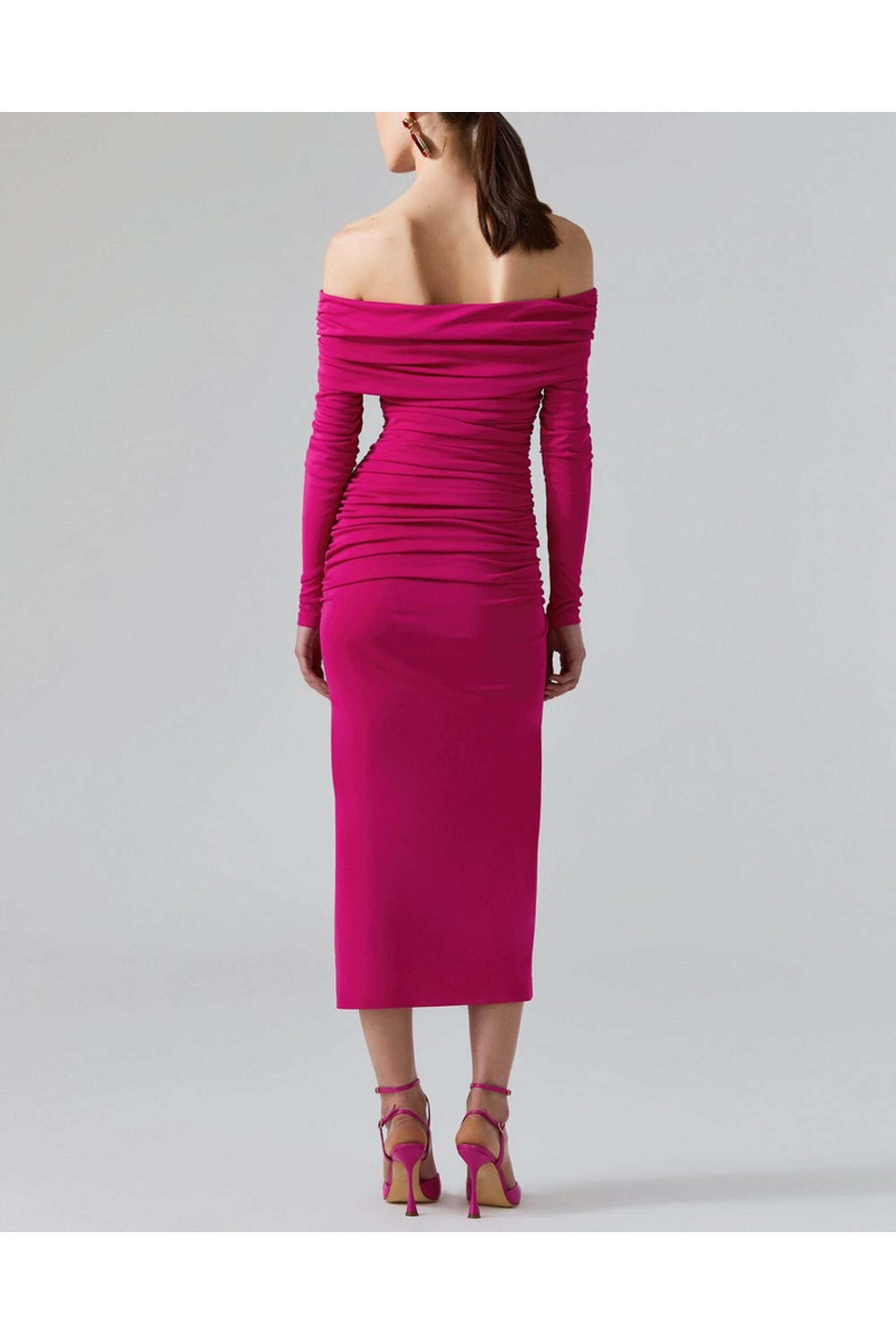 Carolina Herrera - Berry Off The Shoulder Ruched Midi Dress