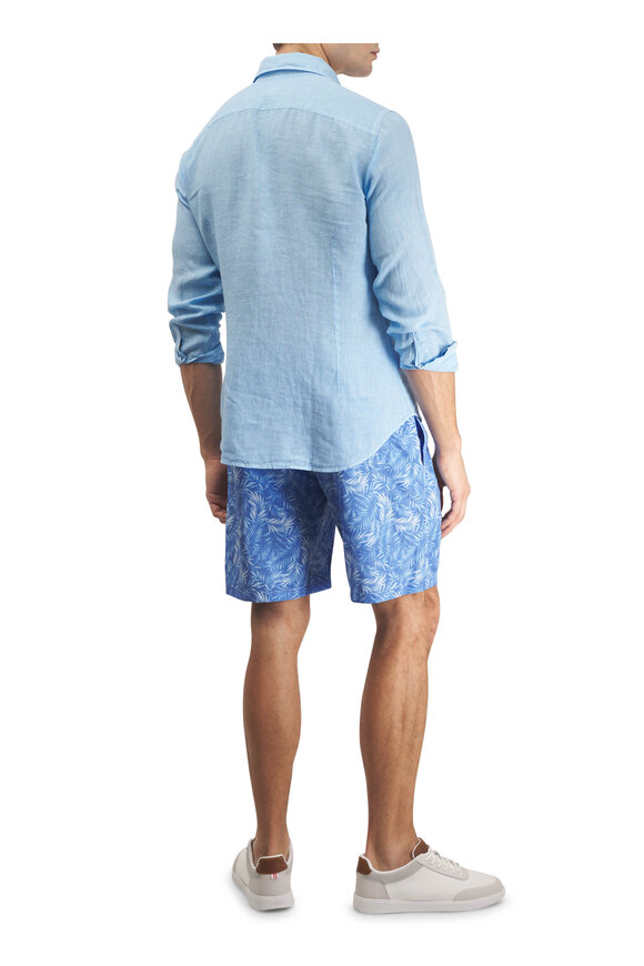 Tiki Blue Leaves Print Swim Trunks - view 3