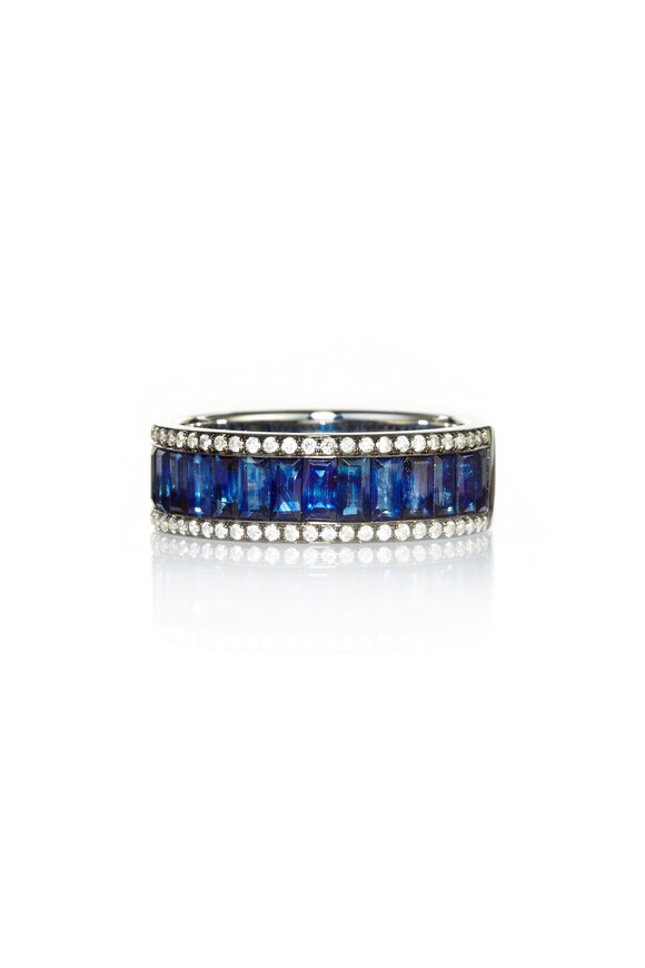 Nam Cho Baguette Blue Sapphire & Diamond Eternity Band