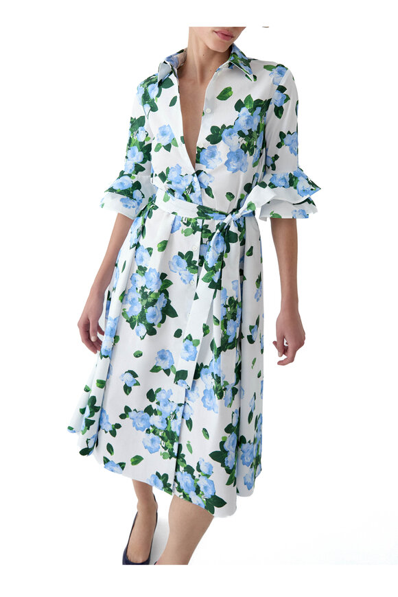 Carolina Herrera White & Blue Multi Rose Print Shirtdress - view 4