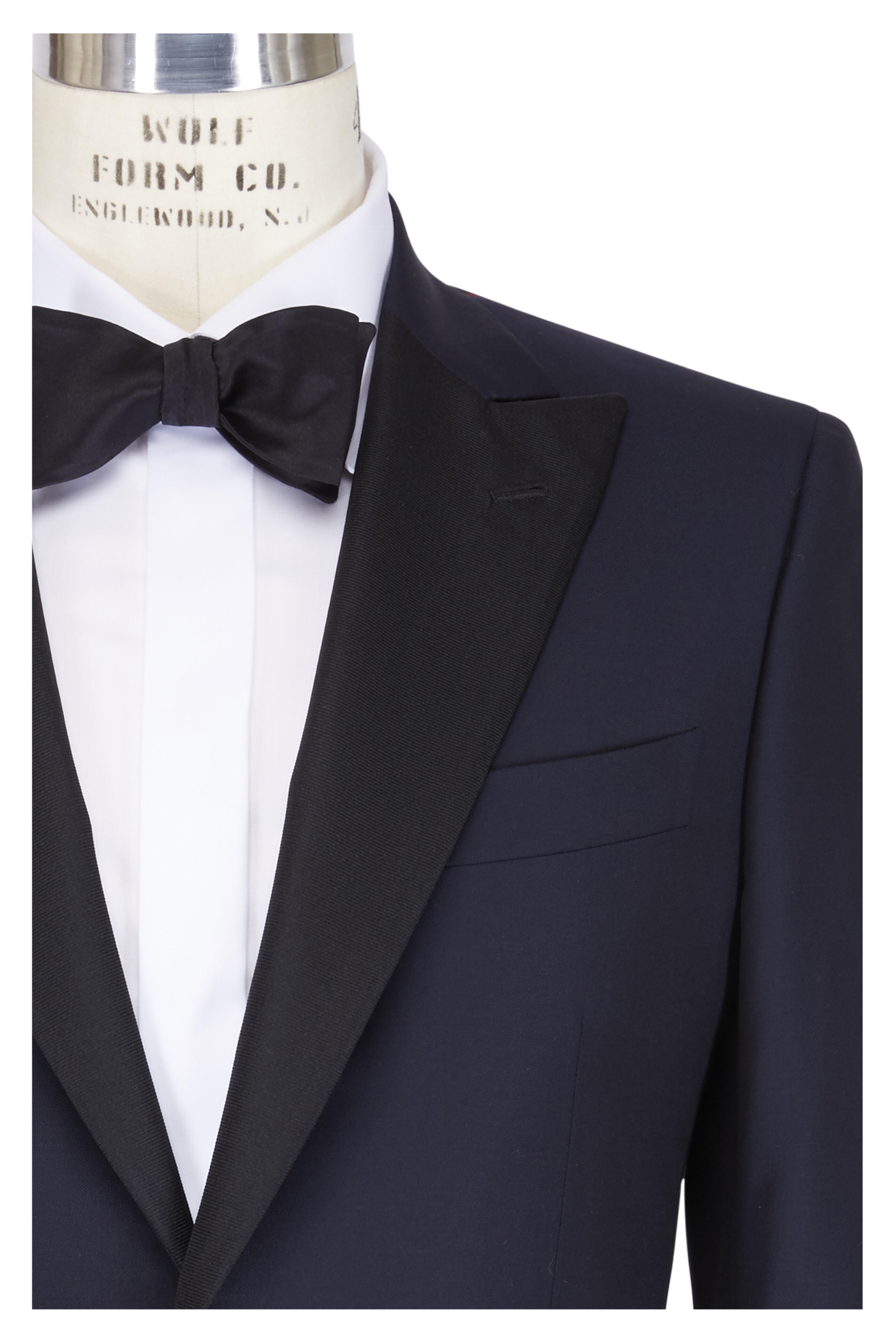 Isaia - Gregory Navy Blue Wool Contrast Lapel Tuxedo