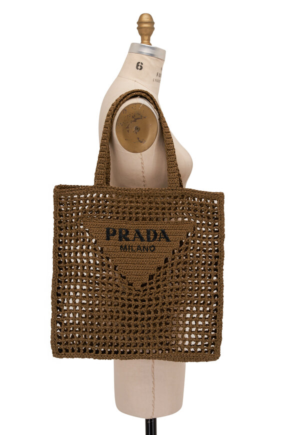 Prada - Olive Raffia Crochet Shopping Tote