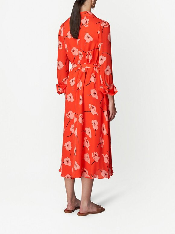 Carolina Herrera - Paprika Multi Silk Floral Tie Waist Shirt Dress