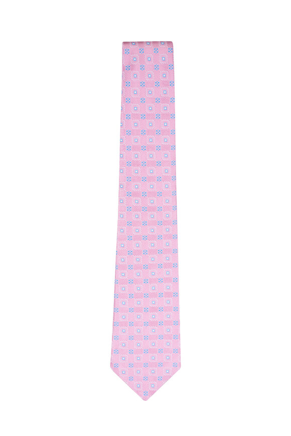 Kiton Pink Geometric Print Silk Necktie