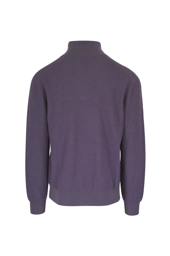 Brioni Mauve Cashmere & Wool Quarter Zip Pullover - view 3