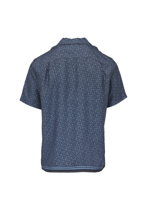 Orlebar Brown Navy Blue Night Iris Print Button Up Shirt - view 2