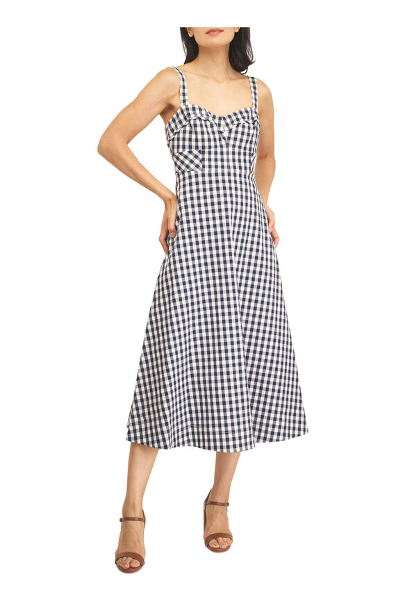 Veronica Beard Aila Navy & Dove White Gingham Midi Dress - view 2