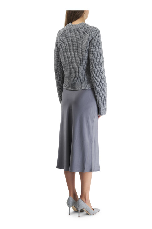 Michael Kors Collection - Bankers Gray Cropped Ribbed Crewneck Sweater