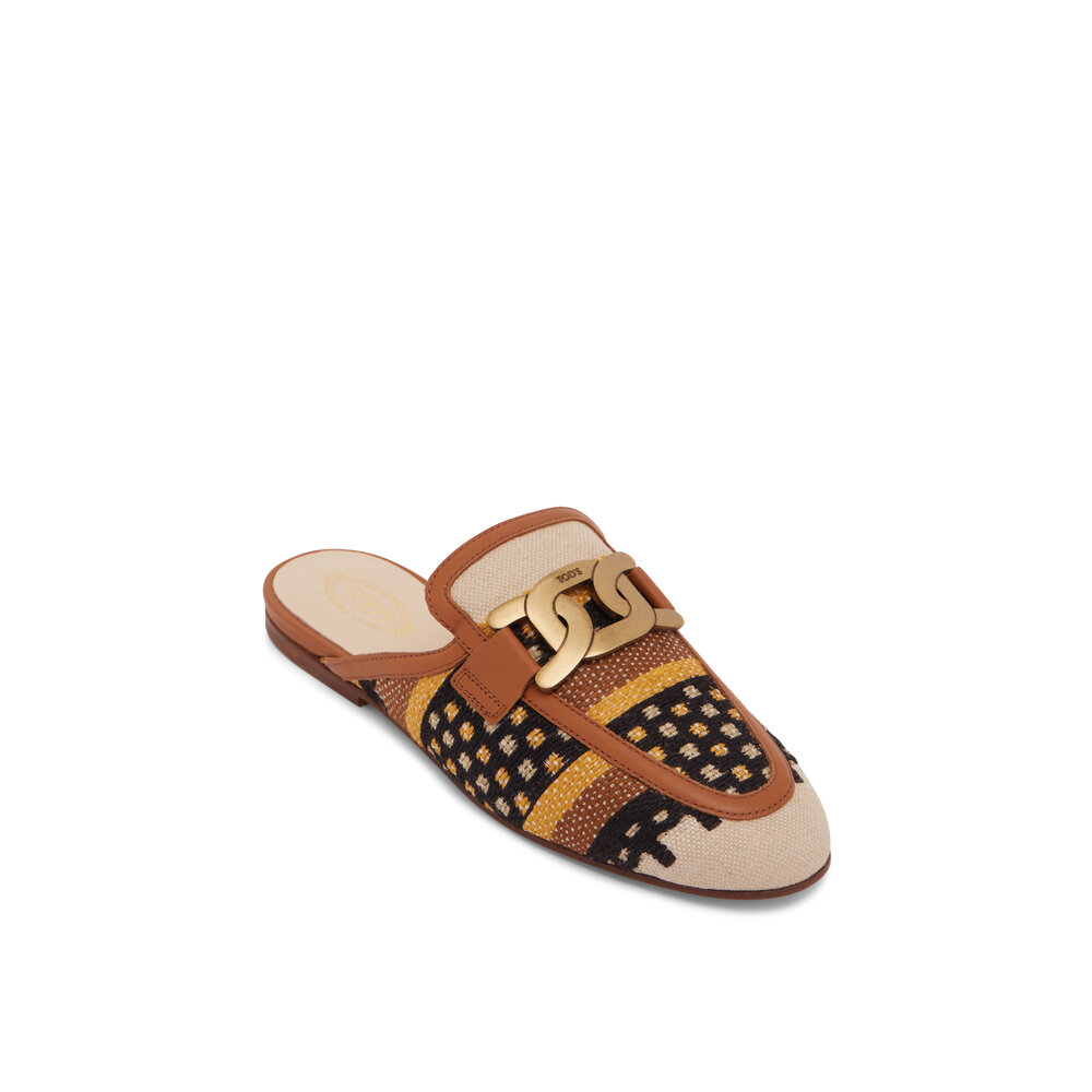 サンダル・ミュール TOD'S Kate brown leather mules TOD'S＊Kate Platform Mules レザー&ラフィア ミュール＊送料込