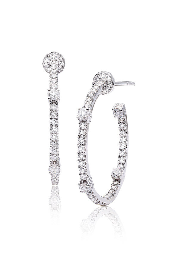 Nam Cho 18k White Gold Diamond Pave Hoops Earrings