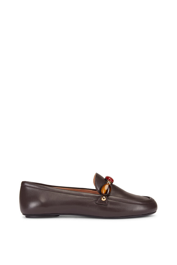 Gianvito Rossi Mocha Leather Gemstone Embellished Loafer - view 2