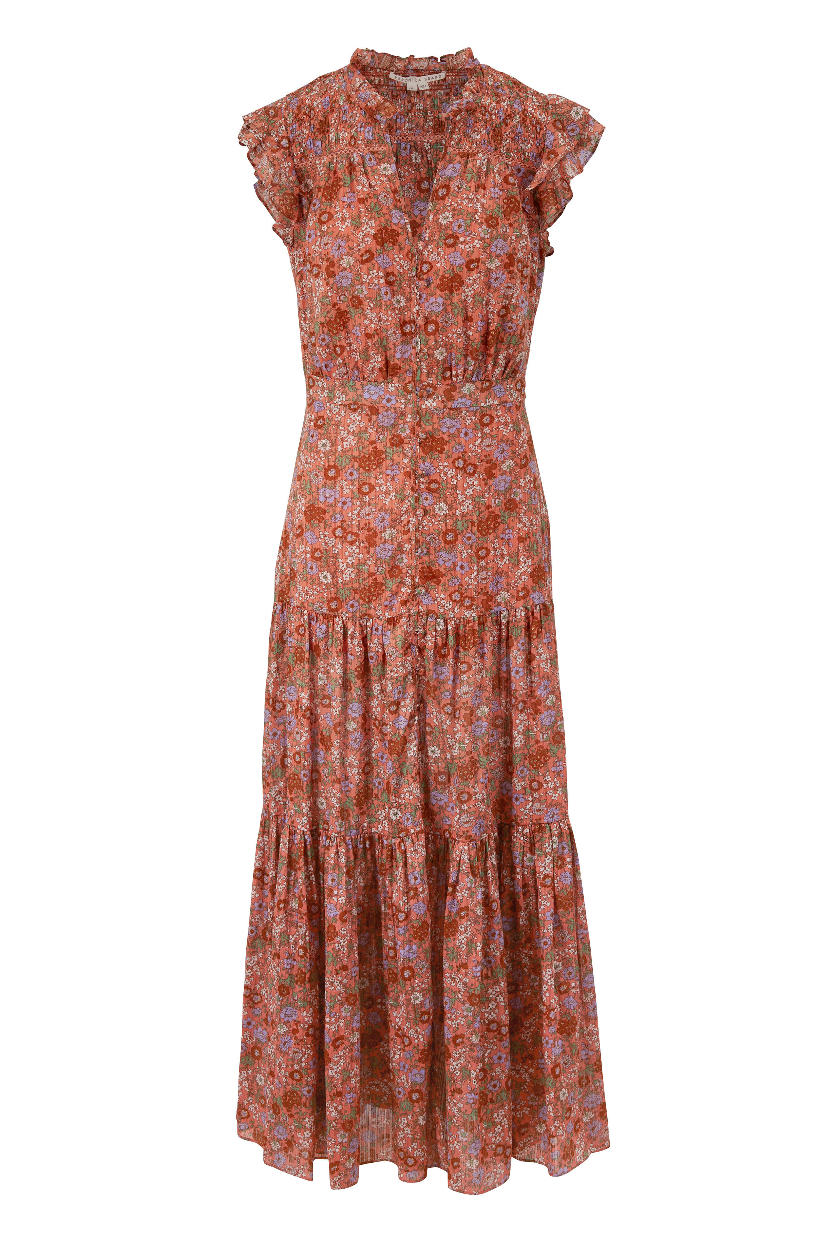 Veronica Beard - Satori Coral Printed Flutter Sleeve Dress