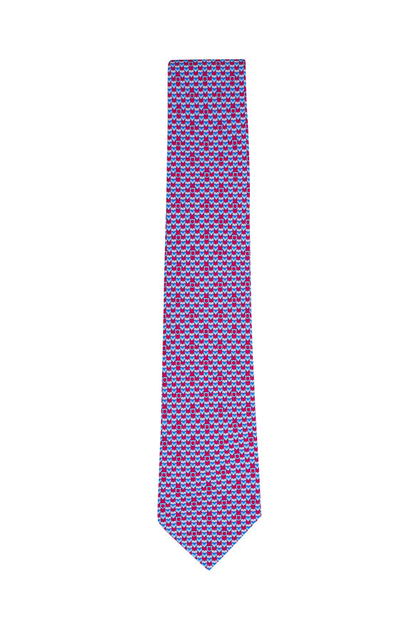 Ferragamo Red & Blue Heart Print Silk Necktie