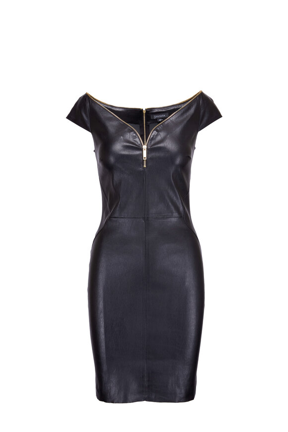 Jitrois - Diva Black Cap Sleeve Leather Dress
