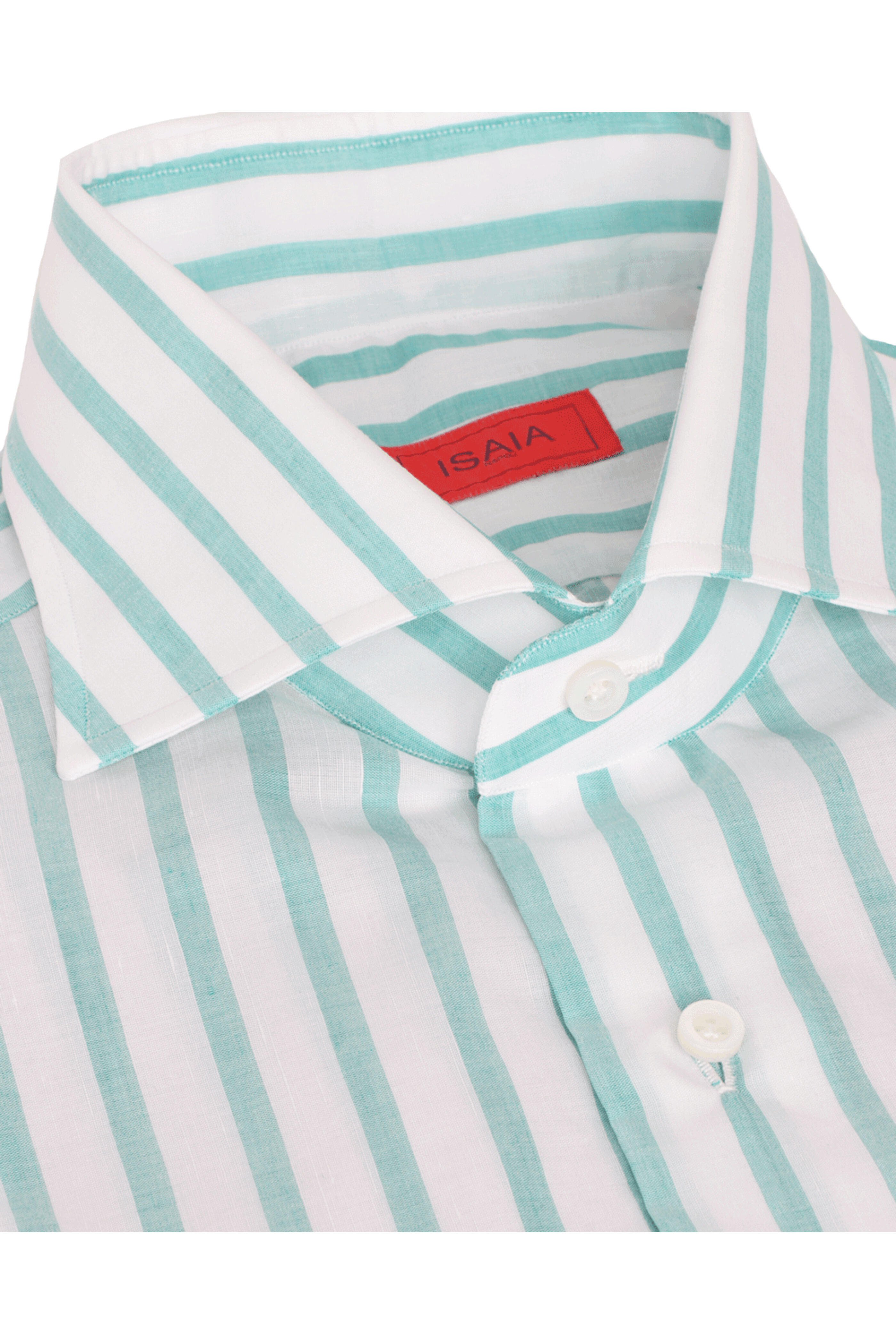 Isaia - Green & White Striped Sport Shirt