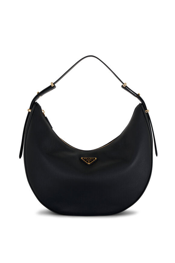 Prada Large Arque Black Leather Shoulder Bag