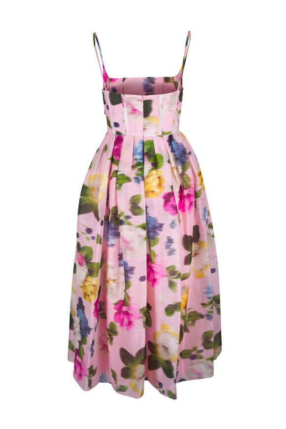 Carolina Herrera Blush Floral Print Linen & Silk Midi Dress - view 5