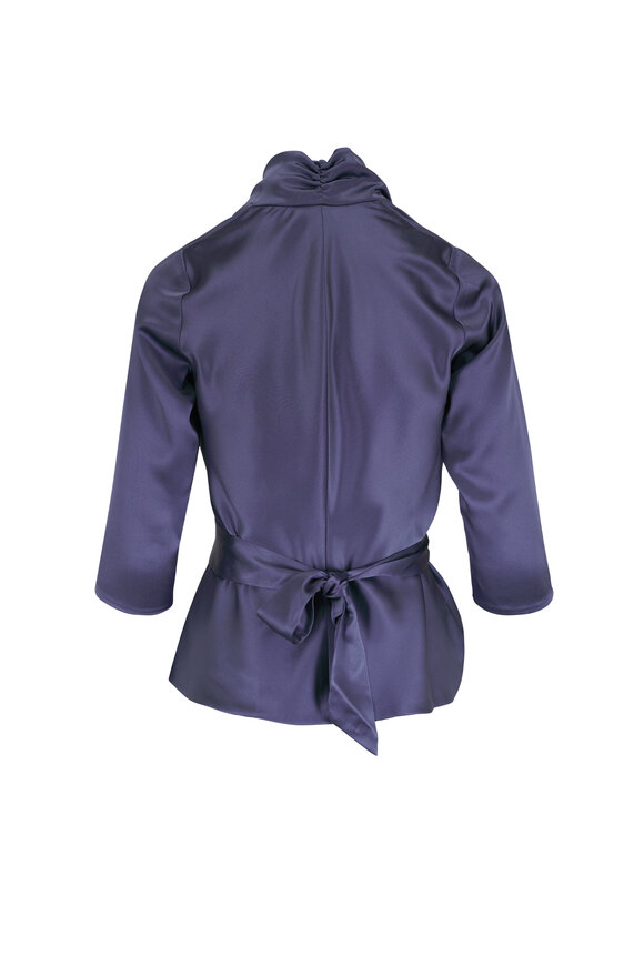 Peter Cohen 3/4 Sleeve Denim Heavy Satin Wrap Top - view 4