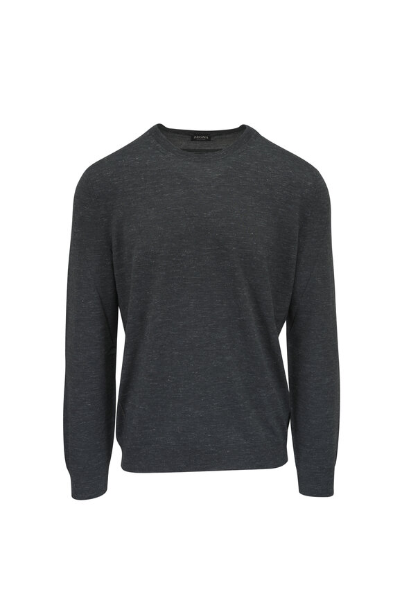 Zegna Gray Silk, Cashmere & Linen Crewneck Sweater