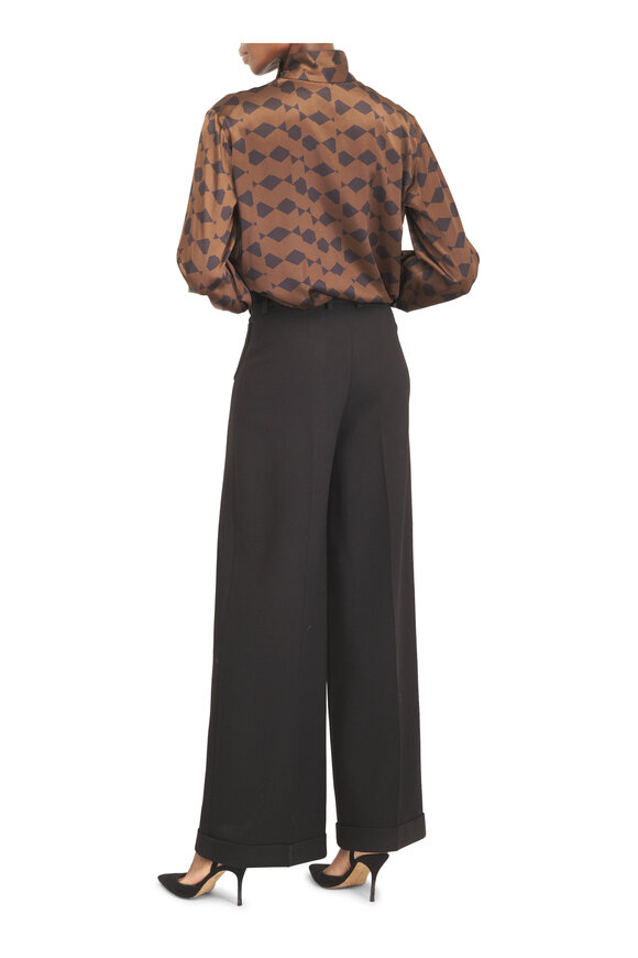 Kiton Black & Brown Print Keyhole Silk Blouse - view 3