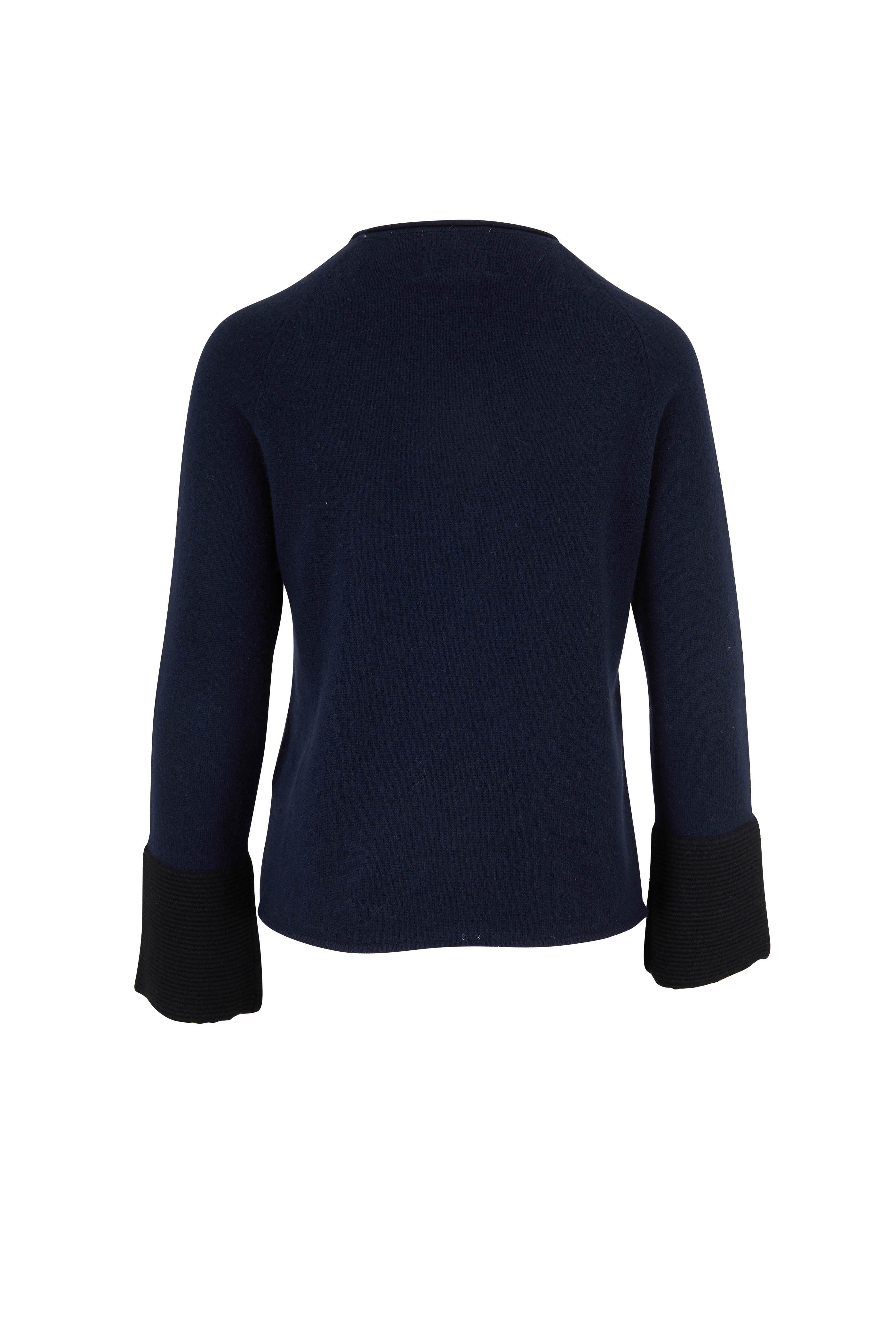 Jumper 1234 - Navy & Black Cashmere Trumpet Sleeve Sweater