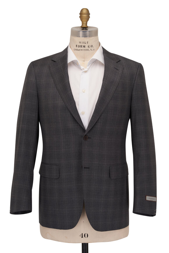 Canali - Light Gray Tonal Plaid Wool Suit 