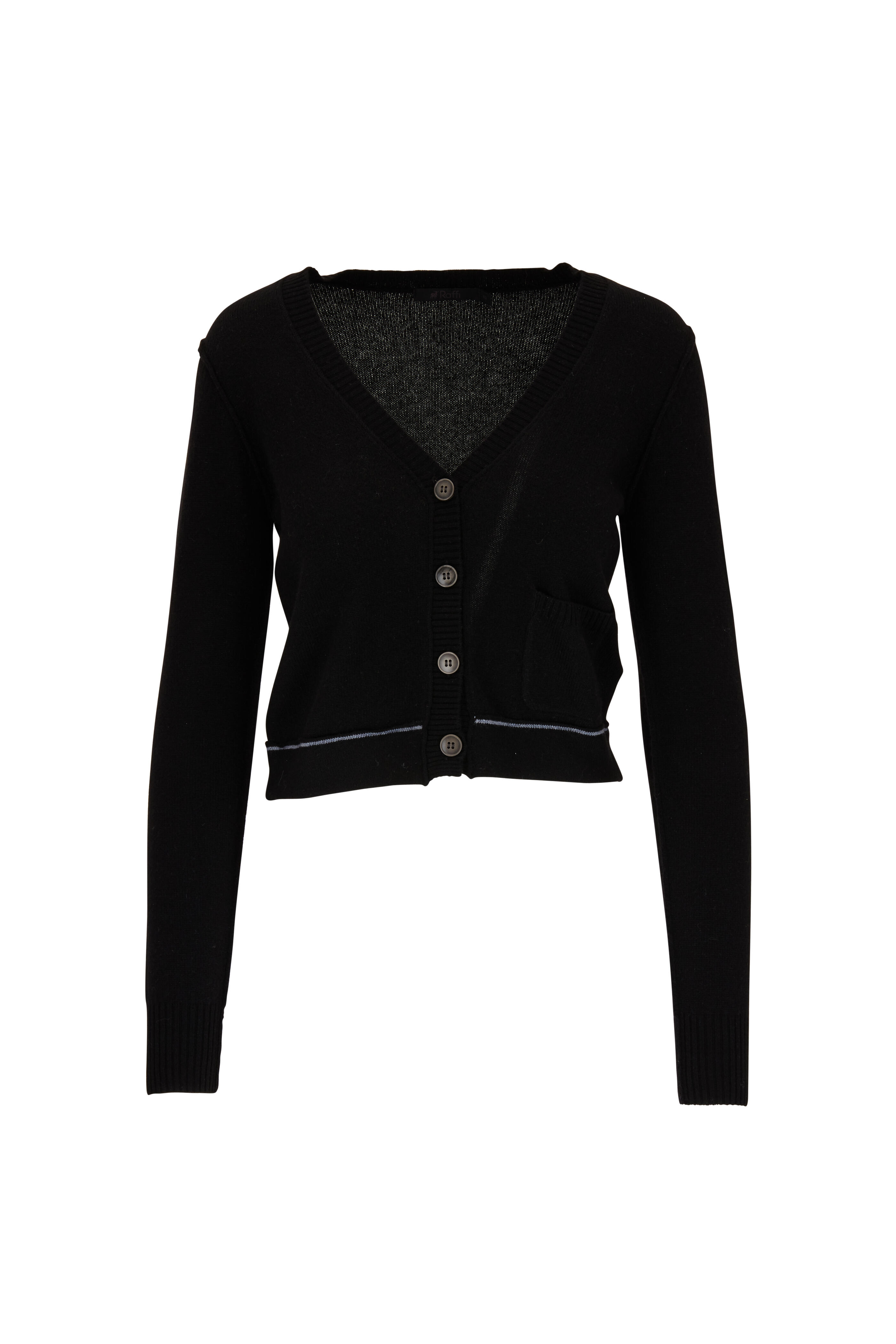 Raffi - Black Cashmere Single Pocket Cropped Cardigan