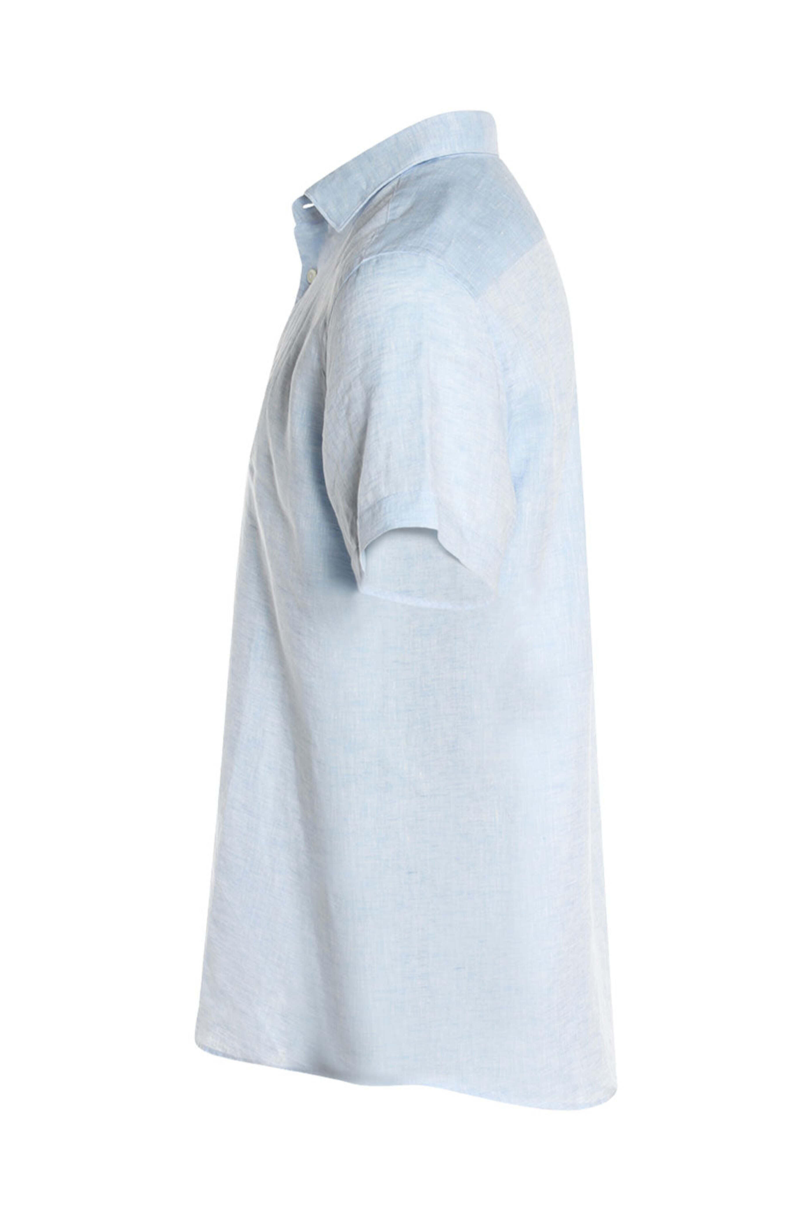 Zegna - Heathered Blue Linen Short Sleeve Sportshirt