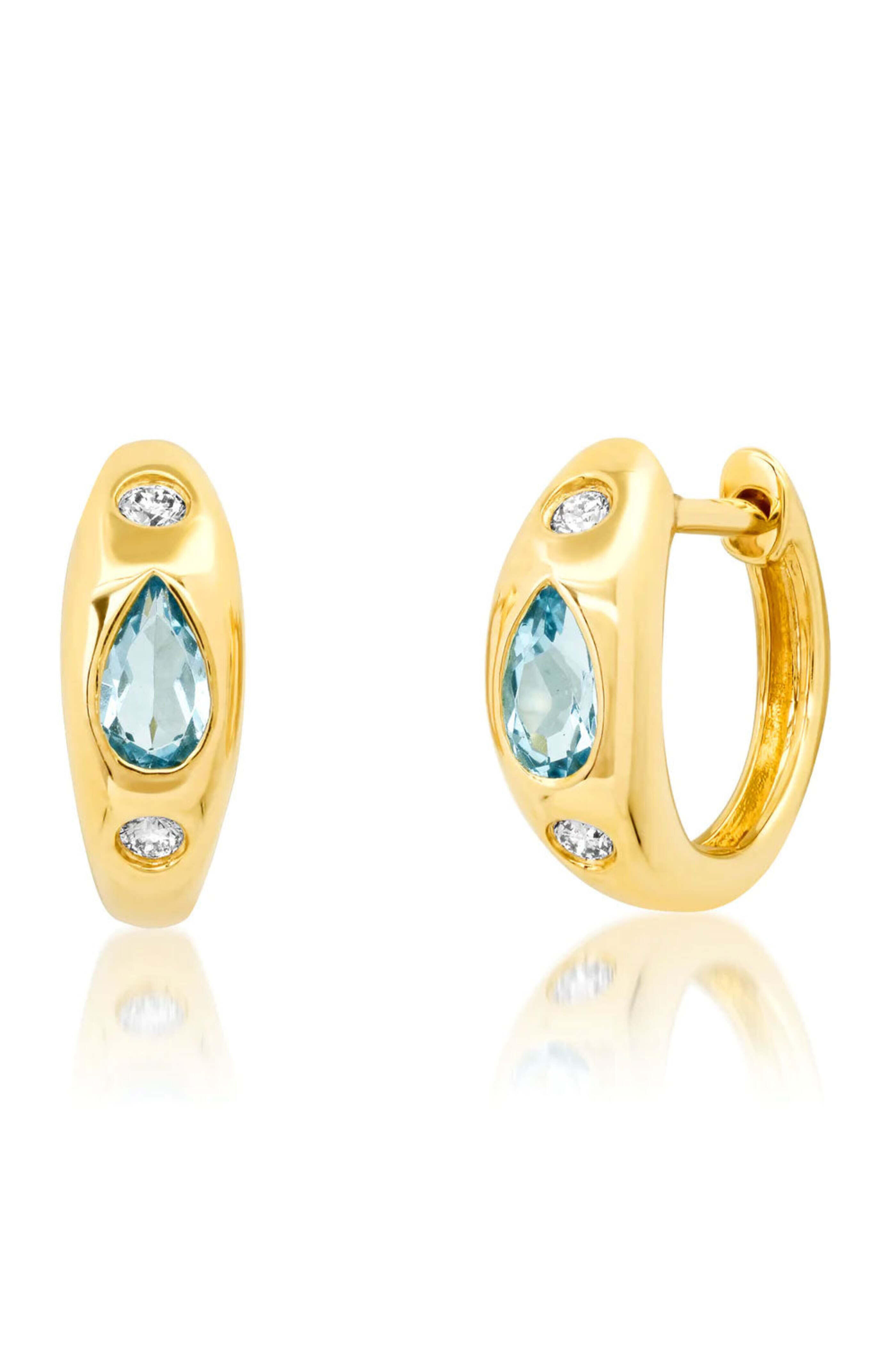 Samira 13 - Blue Topaz and Diamond Gypsy Huggie Hoop Earrings