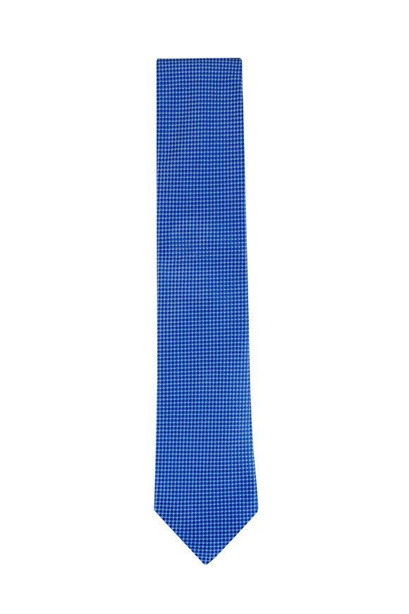 Eton Medium Blue Geometric Woven Silk Necktie - view 1