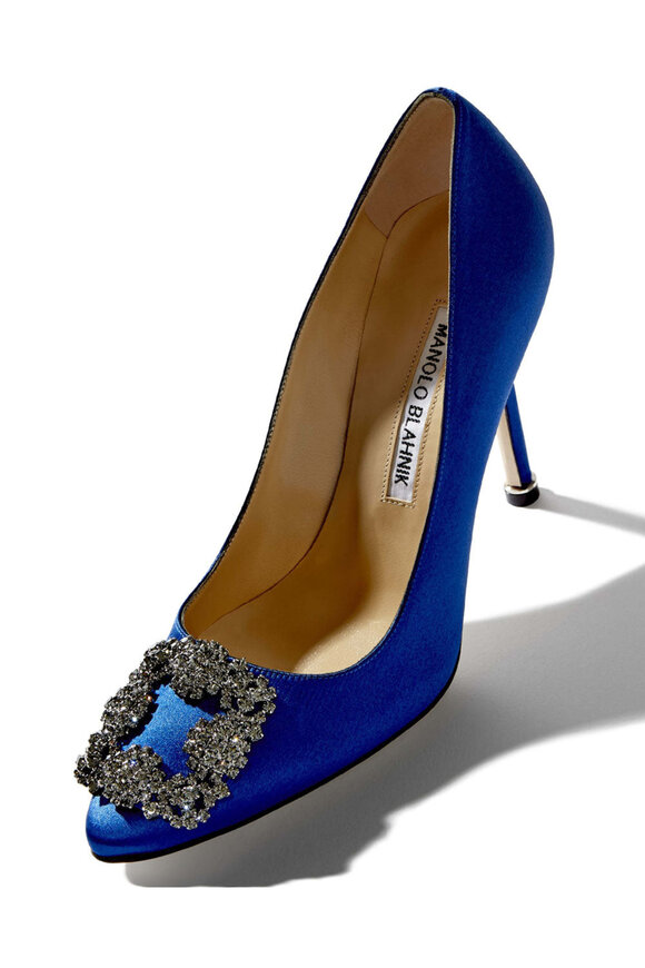 Manolo Blahnik Hangisi Blue Satin Jewel Buckle Pump - view 3