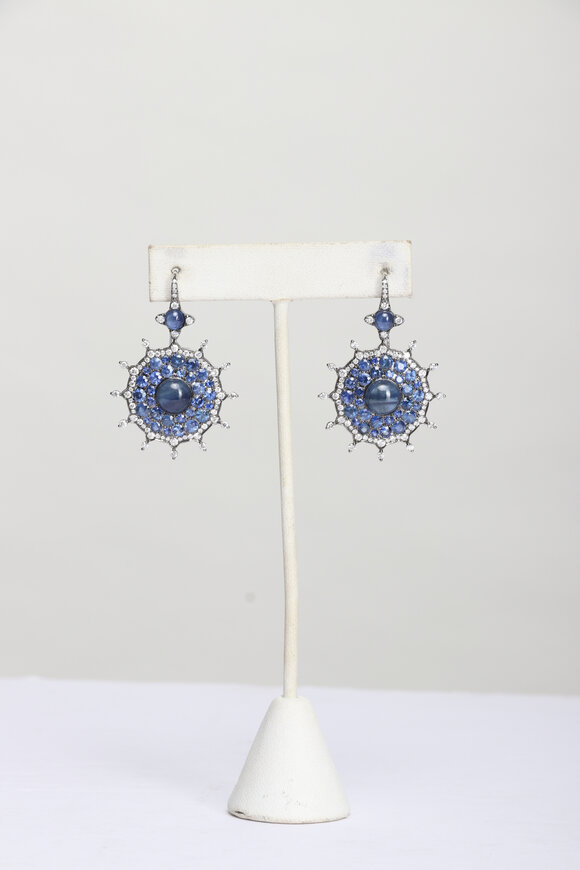Nam Cho 18k Diamond Blue Sapphire Large Drop Earrings