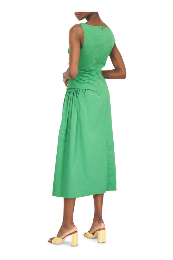 Lela Rose Green Cotton Poplin Asymmetrical Flounce Dress - view 4