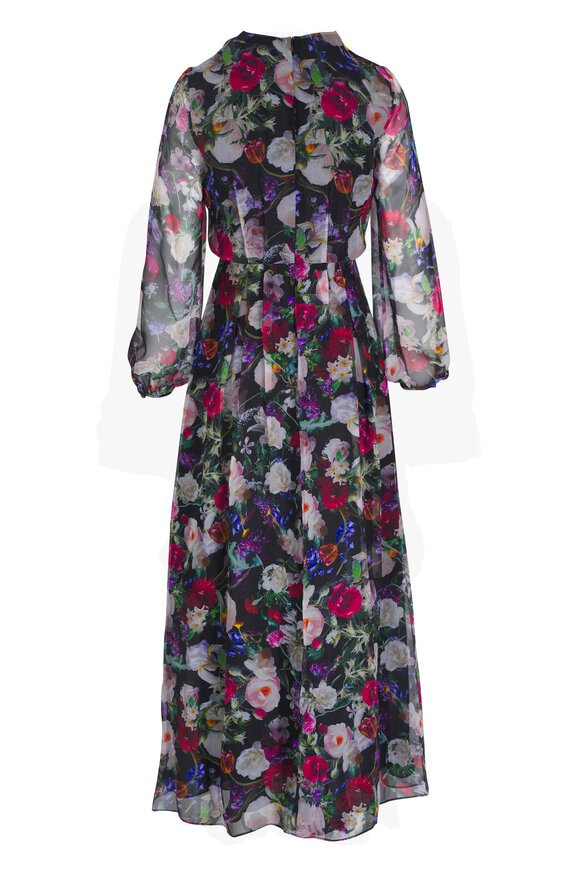 Adam Lippes - Paravicini Black Floral Print Silk Maxi Dress