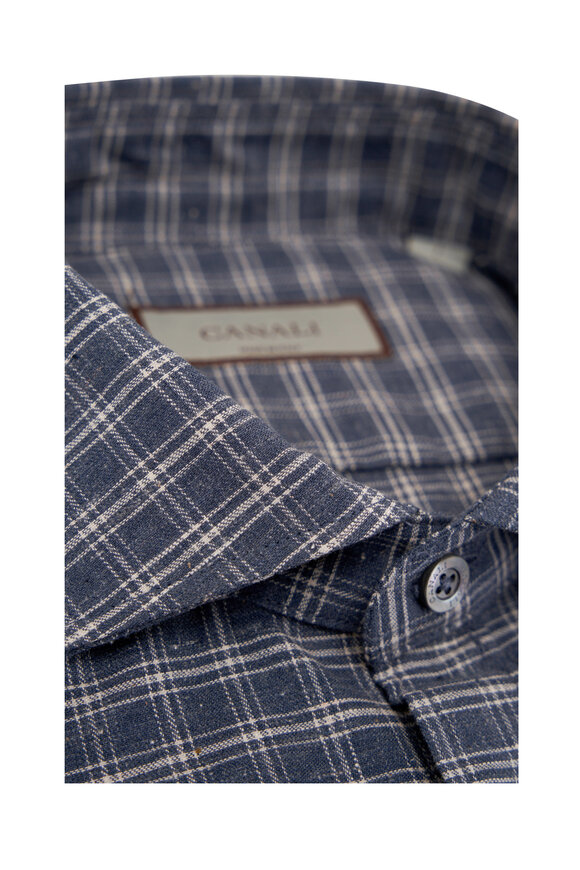 Canali - Blue & Oat Windowpane Check Flannel Sport Shirt 