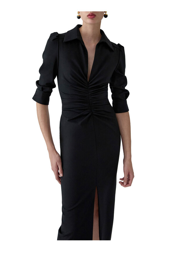 Carolina Herrera Black Stretch Wool Midi Dress - view 4