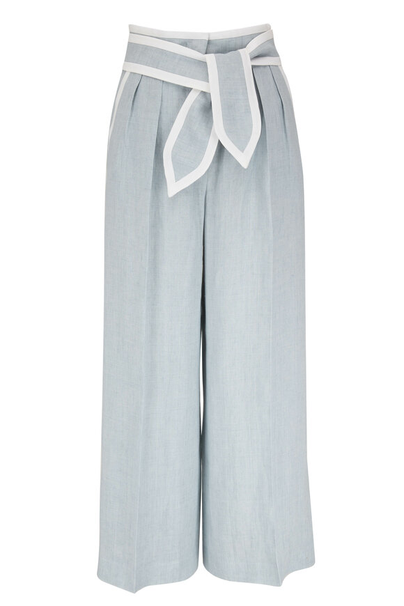 Max Mara - Zenobia Blue Linen Crop Pleated Pant