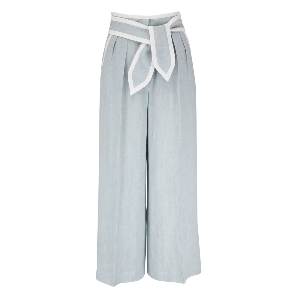 Max Mara - Zenobia Blue Linen Crop Pleated Pant | Mitchell Stores